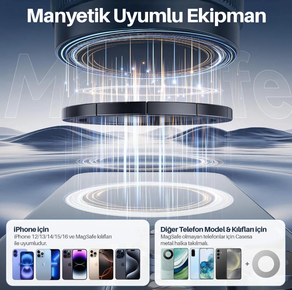 Ayarlanabilir Vakumlu Selfie-Vlog Çekim Aparatı, Samsung Apple Xiaomi Uyumlu Manyetik 180° Dönen Taşınabilir Telefon Tutucu