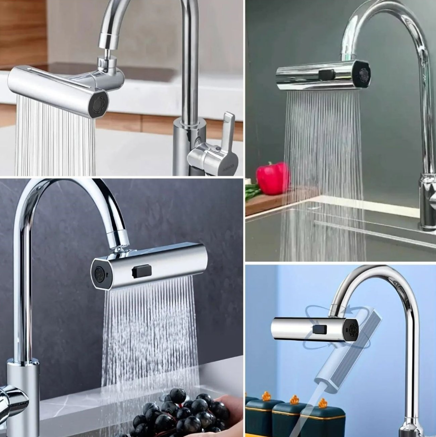 Krom Kaplama Şelale 4 Fonksiyonlu Tasarruflu Musluk Başlığı Lavabo Bataryası