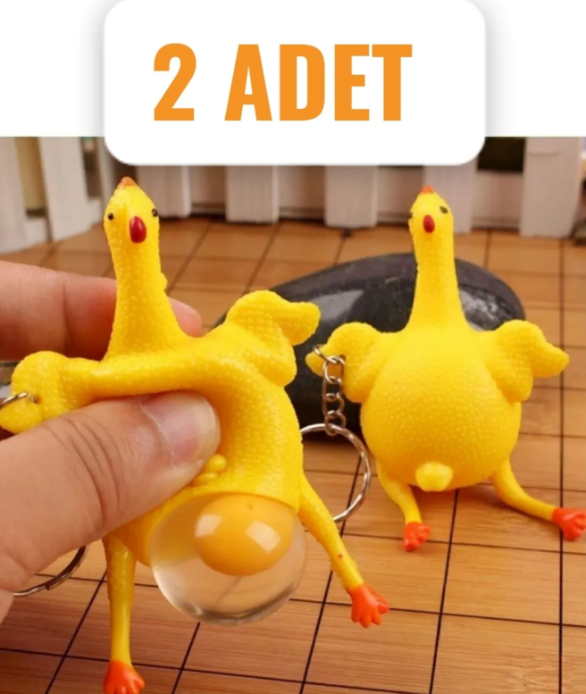 2 Adet Yumurtlayan Çılgın Tavuk Eğlenceli Anahtarlık Hediyelik Aksesuar