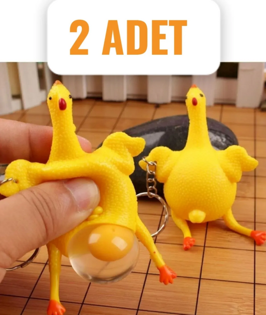 2 Adet Yumurtlayan Çılgın Tavuk Eğlenceli Anahtarlık Hediyelik Aksesuar