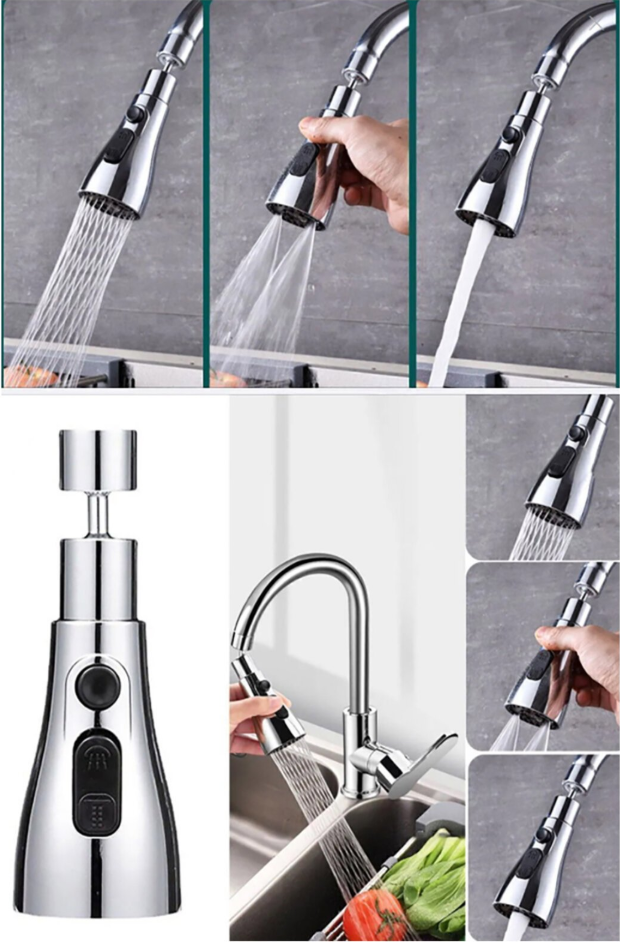 Krom Kaplama 3 Fonksiyonlu Tasarruflu 360 Derece Döner Musluk Lavabo Başlığı Lavabo Bataryası