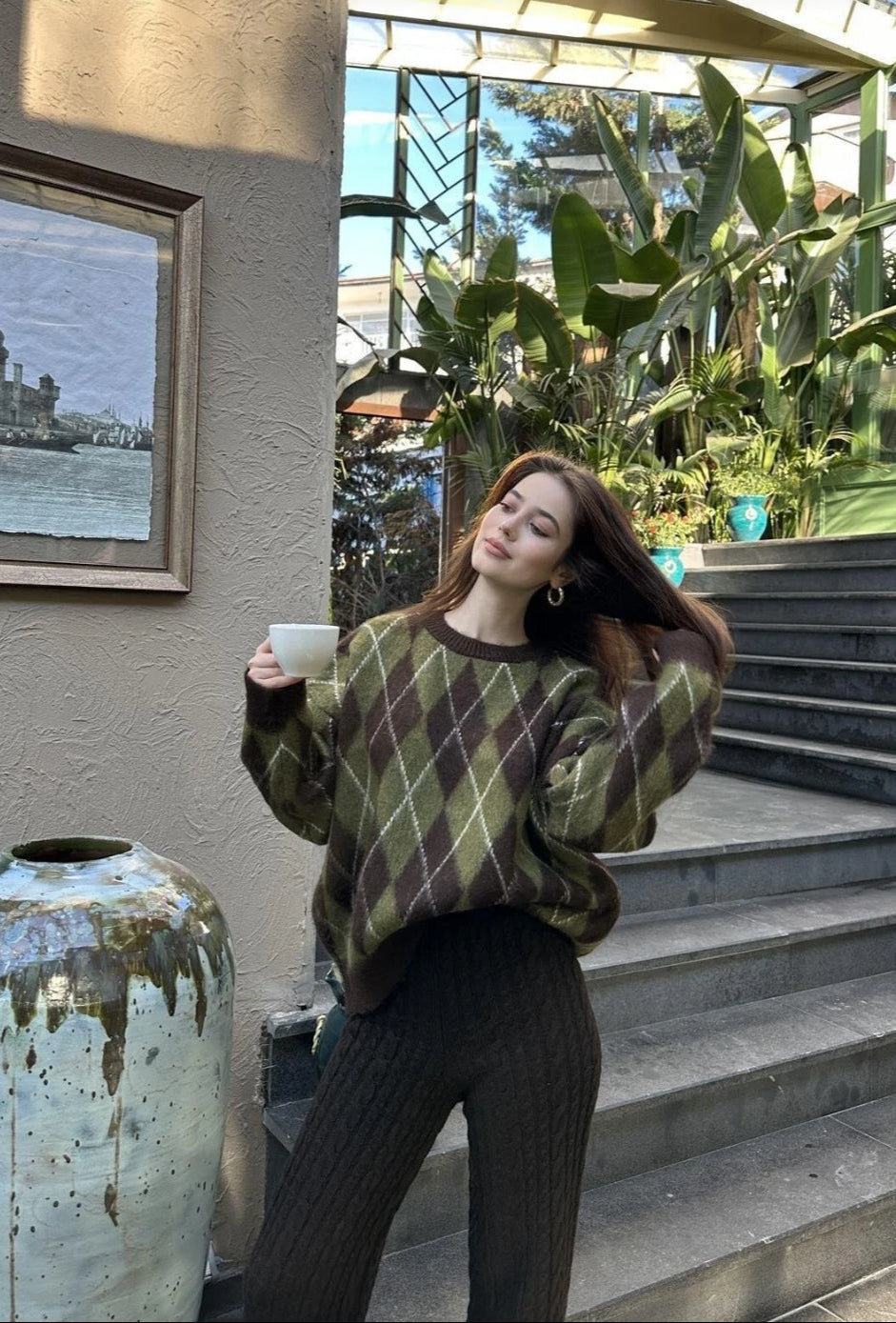 Baklava Desen Kadın Premium Triko Kazak