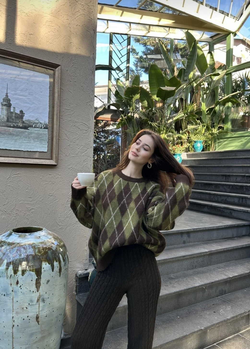 Baklava Desen Kadın Premium Triko Kazak