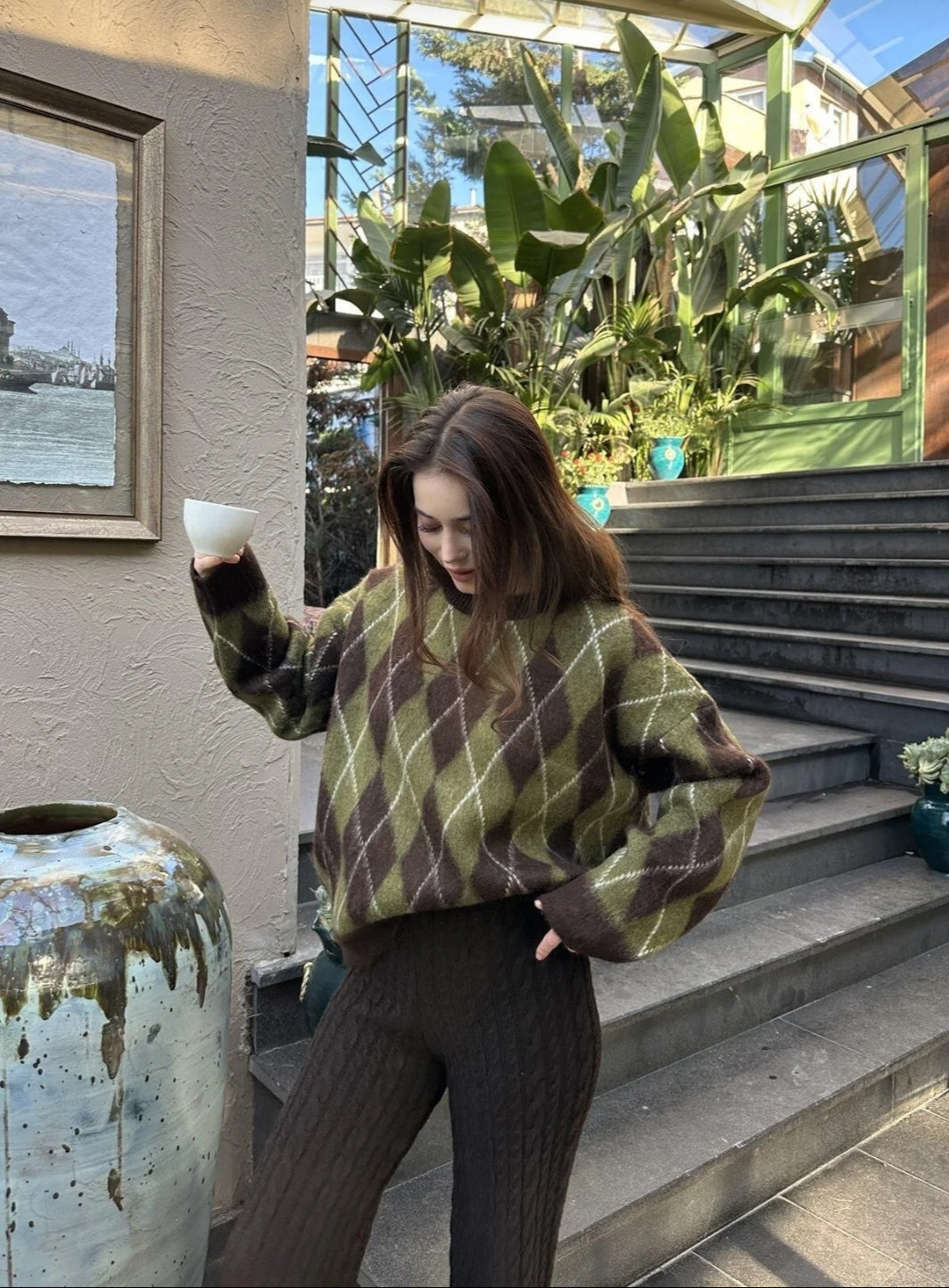 Baklava Desen Kadın Premium Triko Kazak